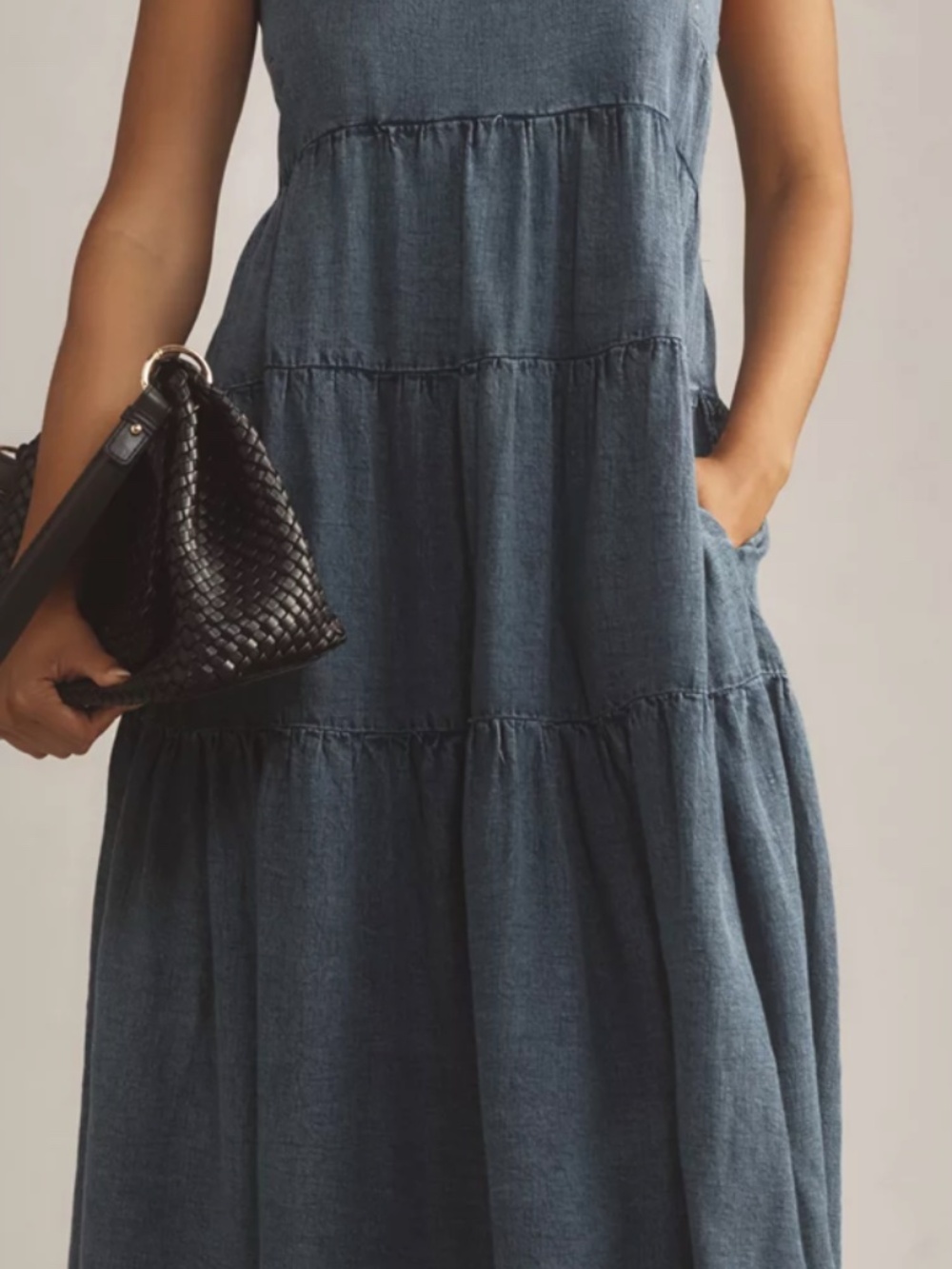 Anthropologie Helena Square-Neck Tiered Midi Dress: Smocked Denim Edition - Picture 2 of 3